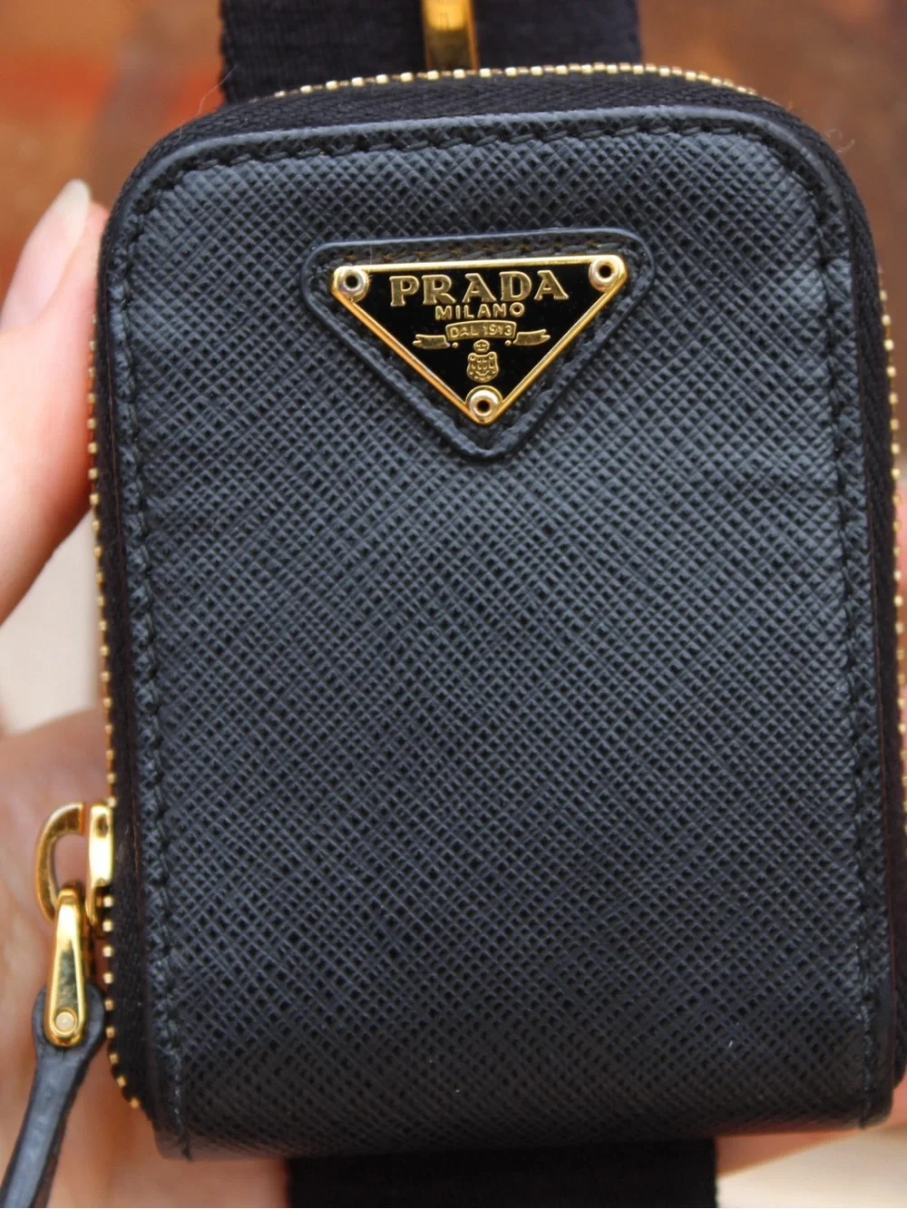 Prada Black Saffiano Leather Shoulder Bag with Gold Chain